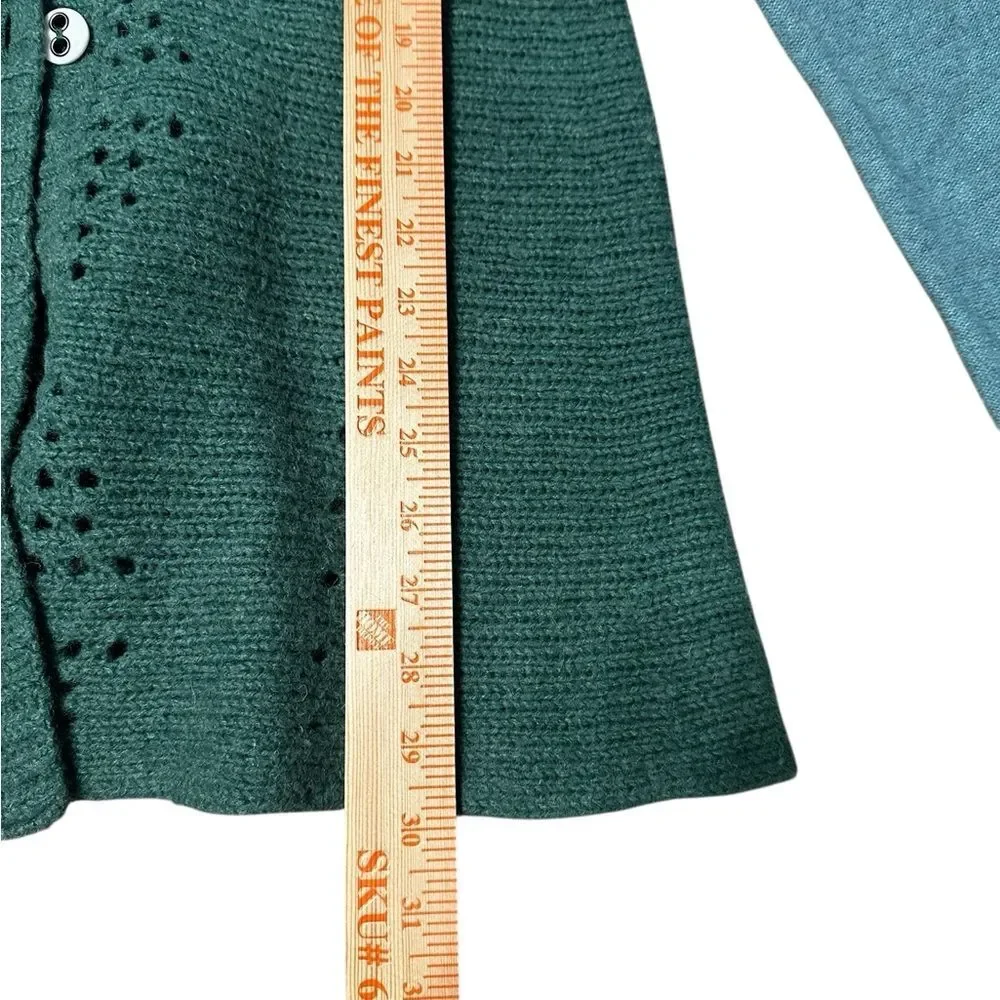 Free People Knit Cardigan Sweater Green Lace Back Button Boho Long Sleeve Small